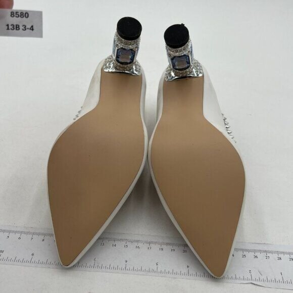 FSJ Women Bridal Pointed Toe Chunky Block High Heel Crystal Pumps Wedding - Picture 6 of 7